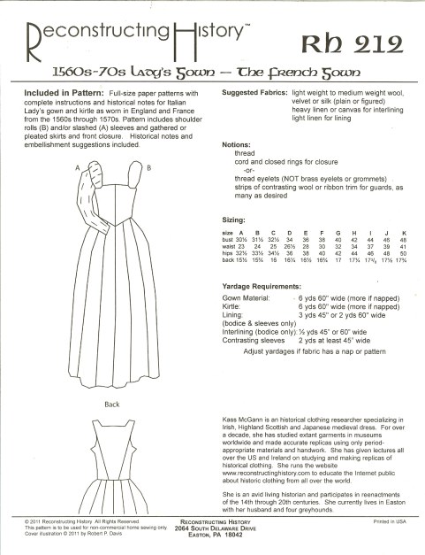 RH212: 1560S-1570S LADY'S OVERGOWN - THE FRENCH GOWN