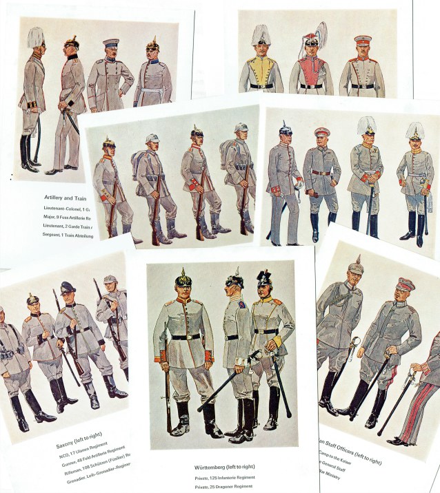 GERMAN UNIFORMS, FIRST WORLD WAR SERIES (7 POSTCARDS)